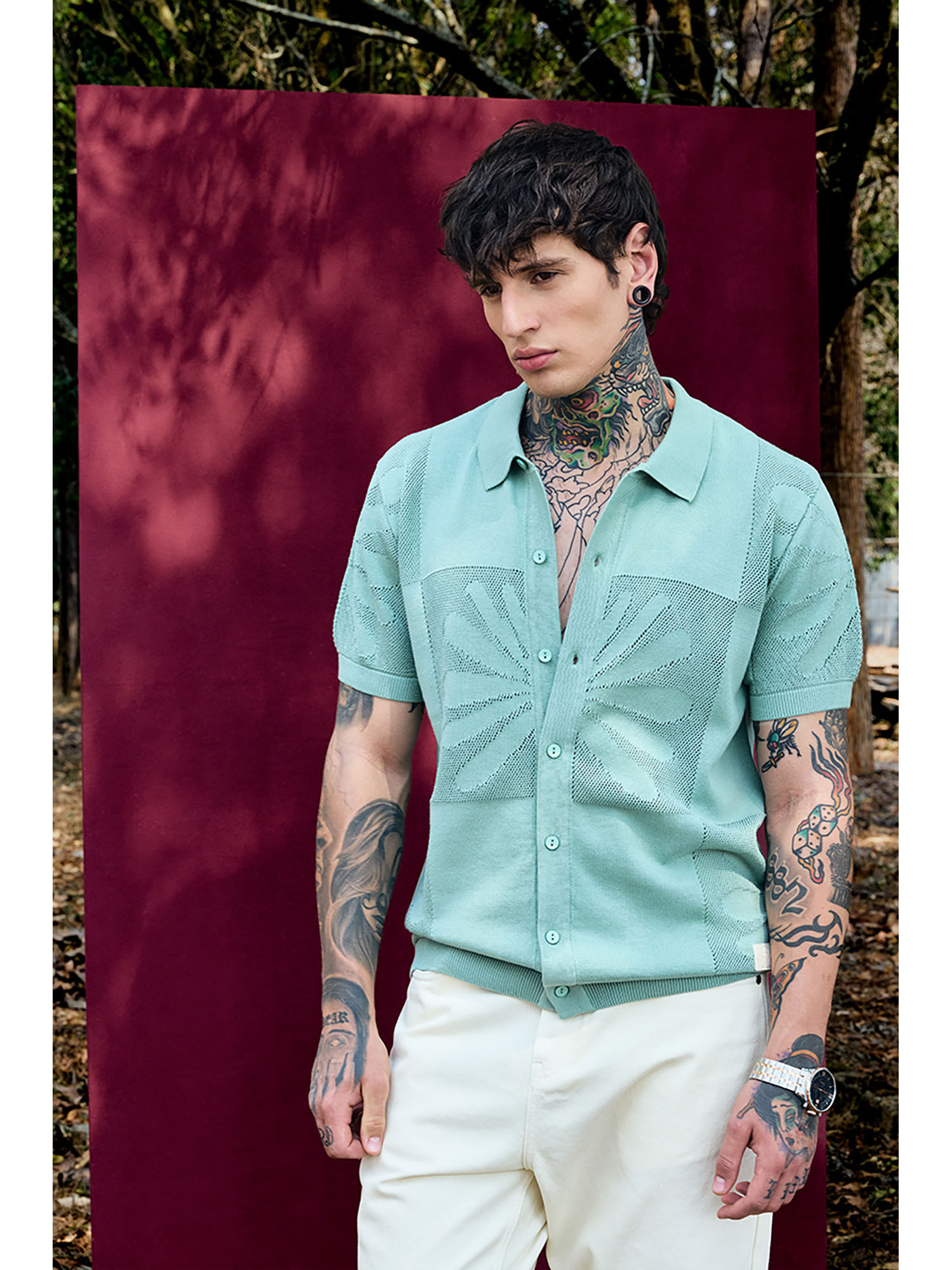 SON OF THE CHEESE Border Rib Knit Shirt SON OF THE CHEESE