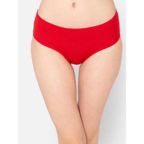 Clovia Mid Waist Hipster Panty with Printed Back in Red - Cotton 