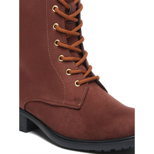 Buy Bruno Manetti Women Brown Suede Lace Up with Side Zipper Calf