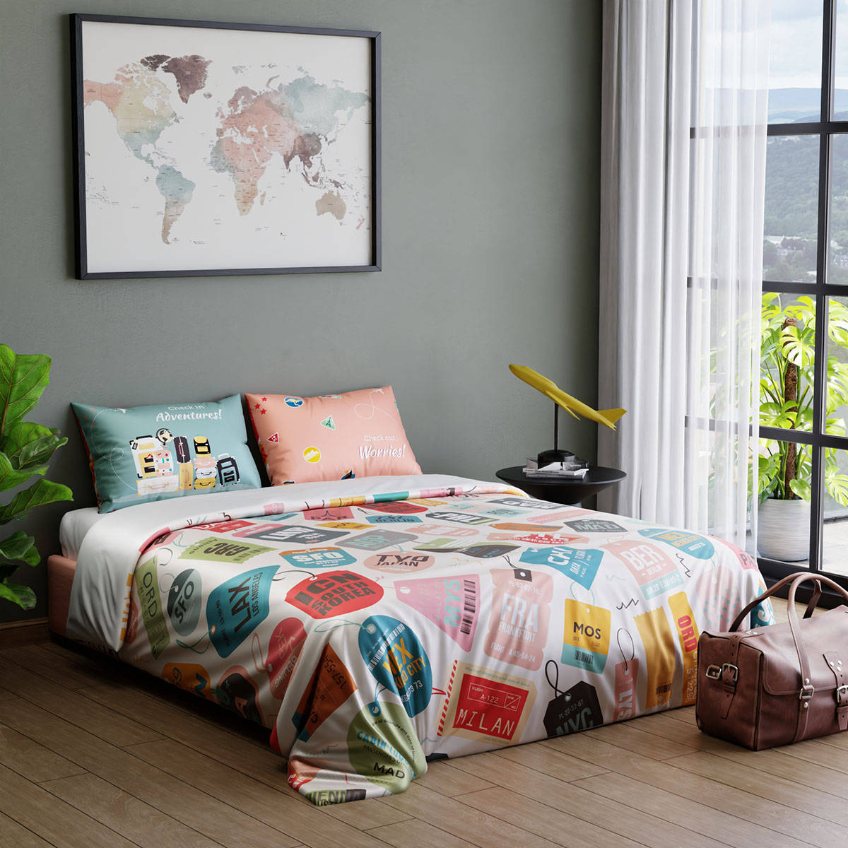 QuirkLoom Stamps Satin Printed King Bed in a Bag