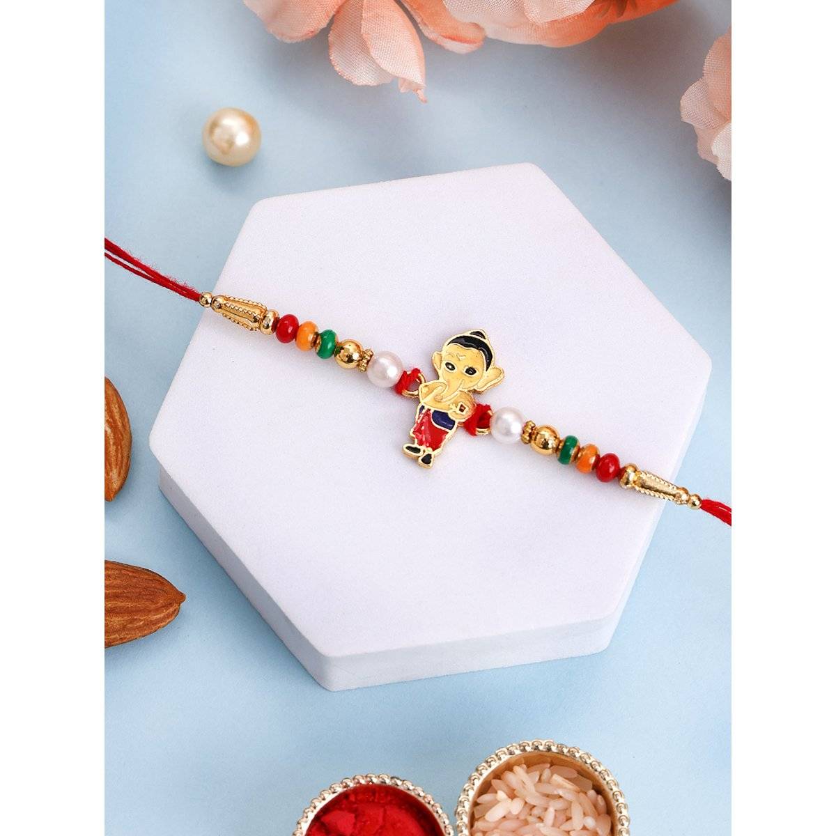 Buy PANASH Plated Ganesh Shaped Beaded with Thread Rakhi with LED ...