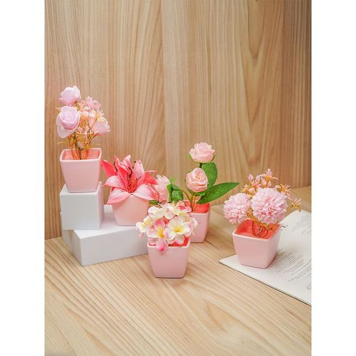 Buy Ekhasa Mini Pink Flower Vase with Artificial Flowers Plant