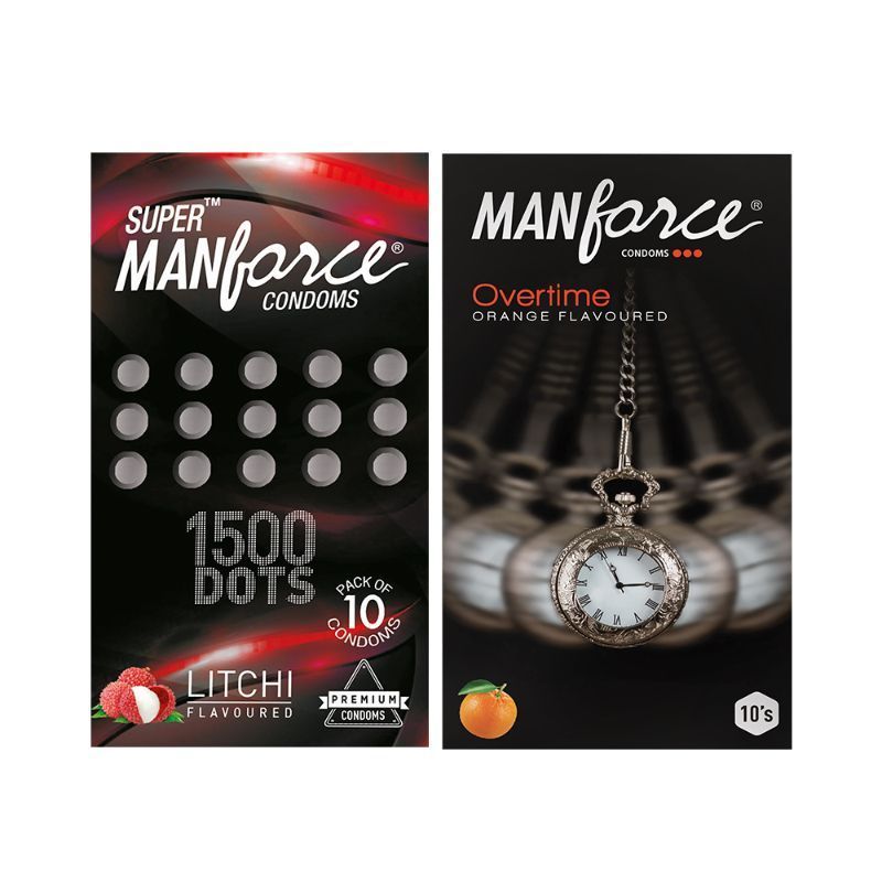 Manforce Overtime Orange And Extra Dotted Litchi Flavoured Condoms - Pack Of 2