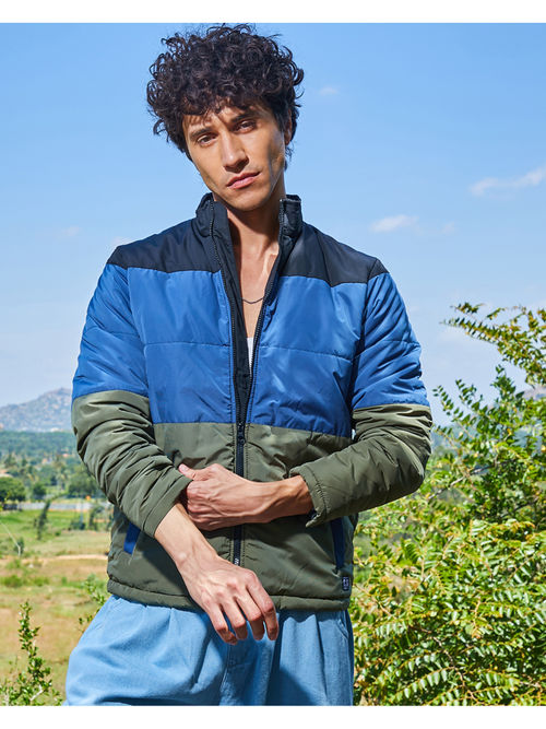 Campus Sutra Mens Multi-Color Contrast Panel Puffer Jacket