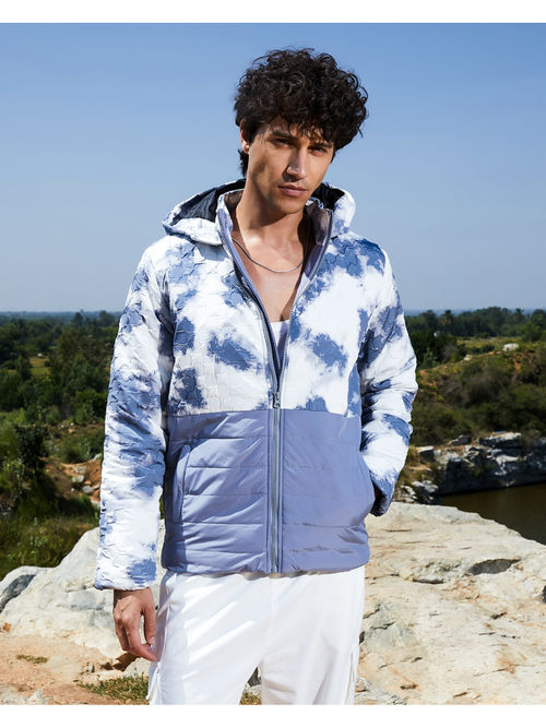 Buy Campus Sutra Mens White Blue Tie-Dye Block Puffer Jacket Online
