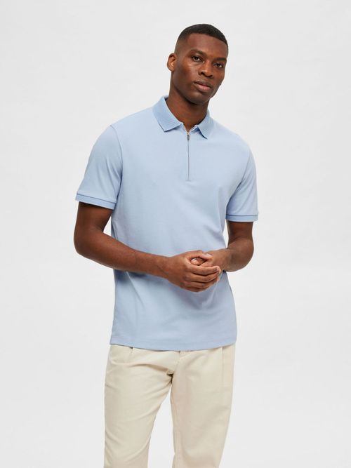 Selected Light Blue Zip-collar Polo T-Shirt