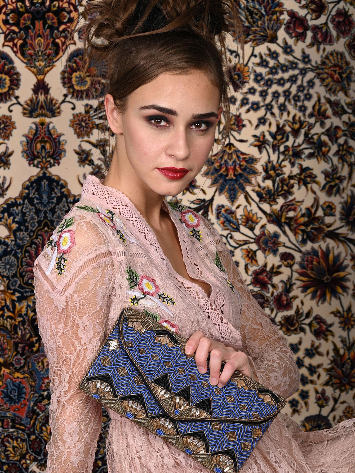 Buy Odette Orchid Blue Beaded Envelope Clutch Online
