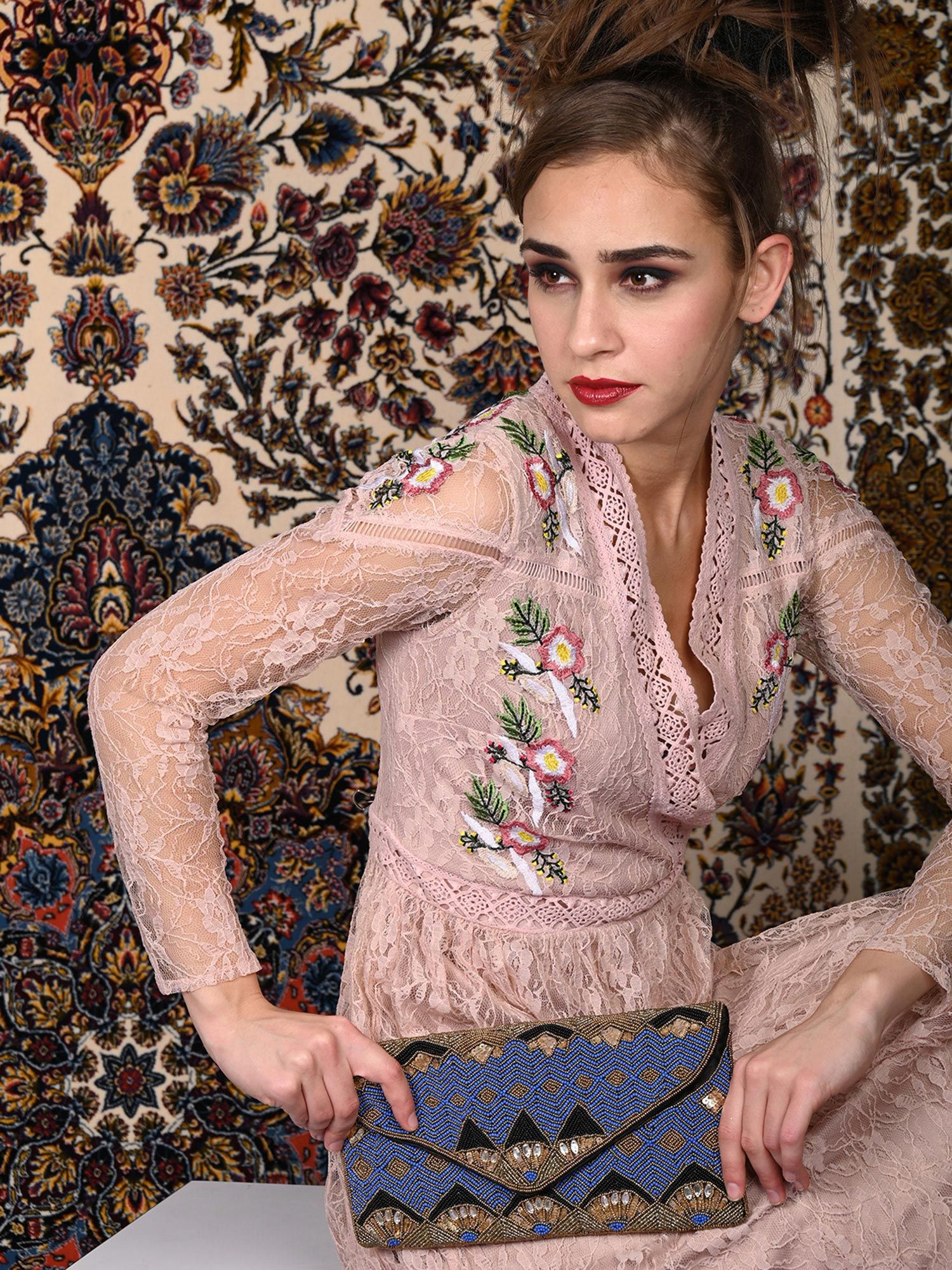 Buy Odette Orchid Blue Beaded Envelope Clutch Online