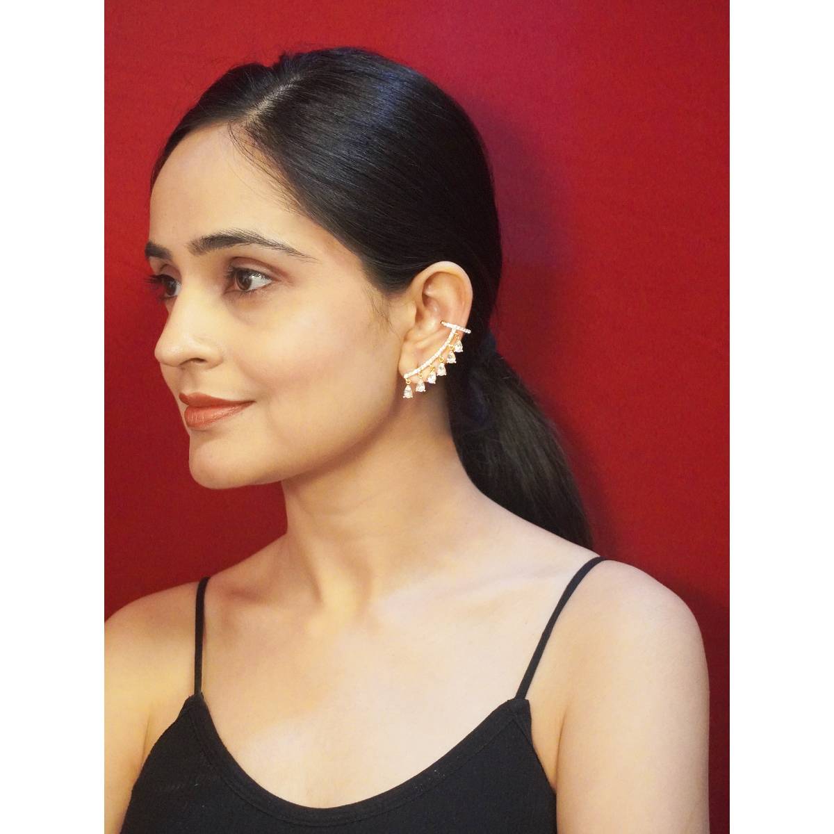 Niscka 24K Gold-Plated White American Diamond Ear Cuff