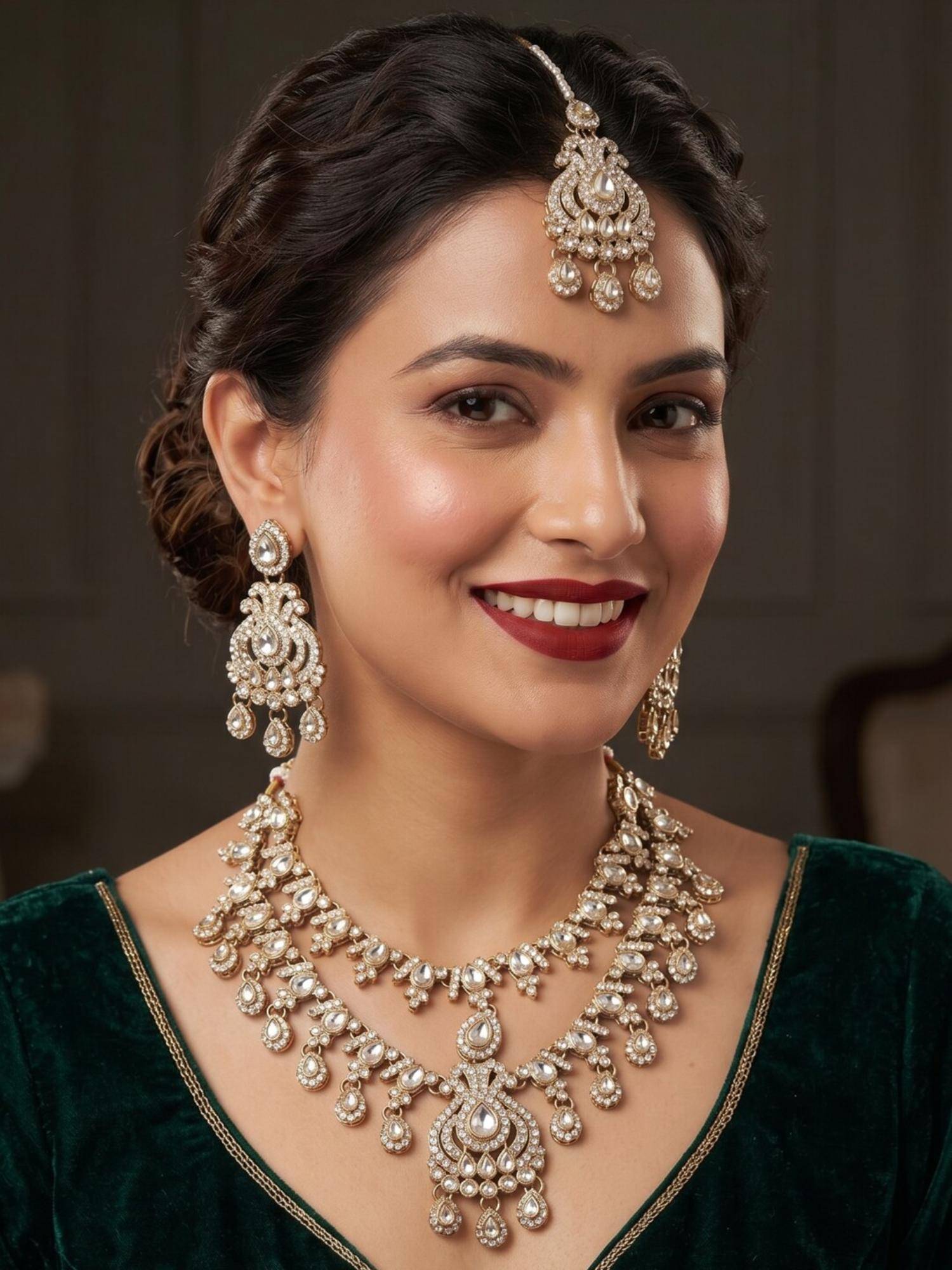 NUI Women White Alloy Stones Jewellery Set