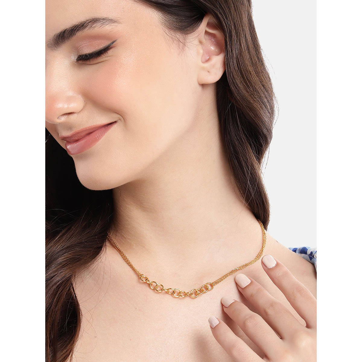 Carlton London 18Kt Gold Plated Double Chain Link Necklace