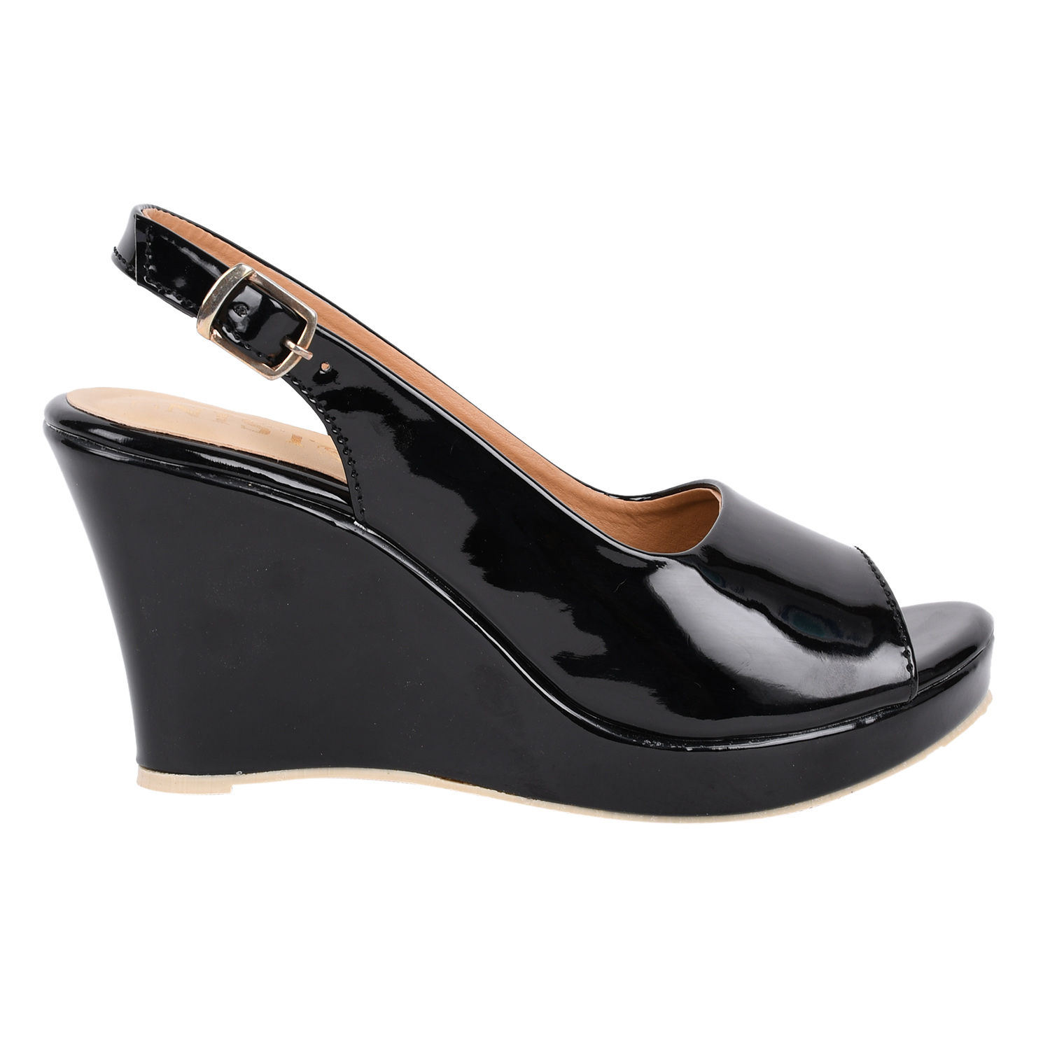 Black wedge best sale peep toe shoes