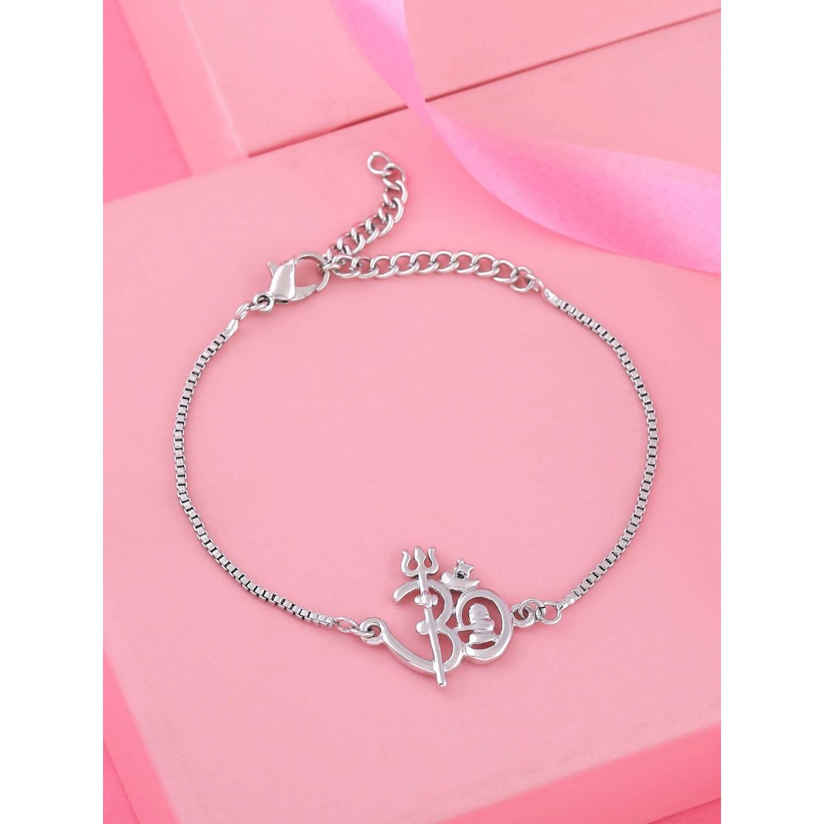Unisex 92.5 Sterling Silver 925 Om Bracelet