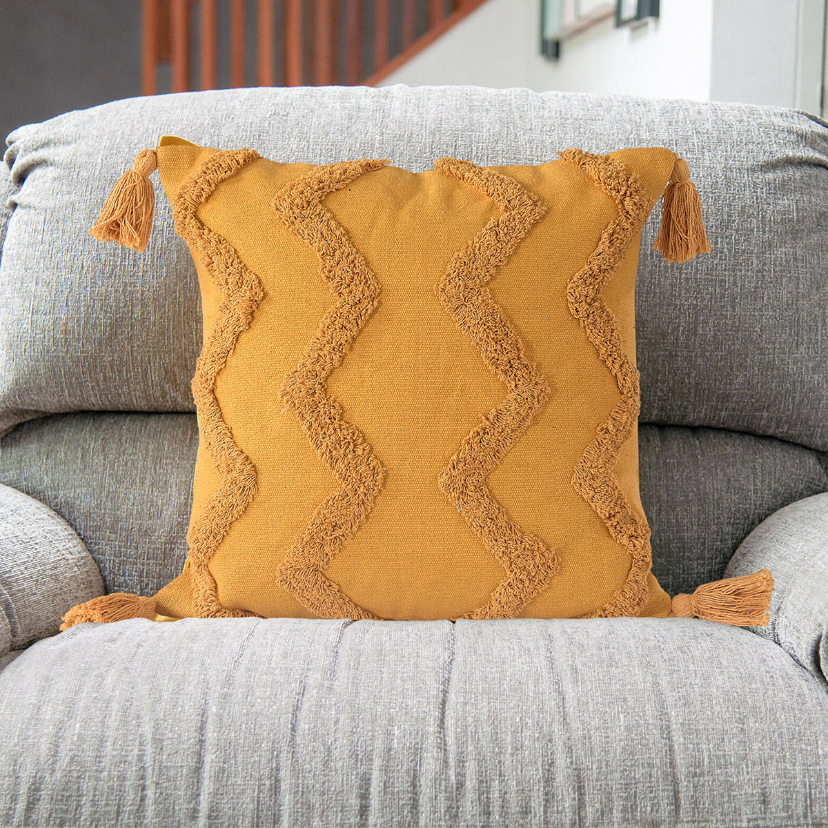 Sashaa World Chevron Tufted Cushion Cover with Tassels (18X18 Inches)
