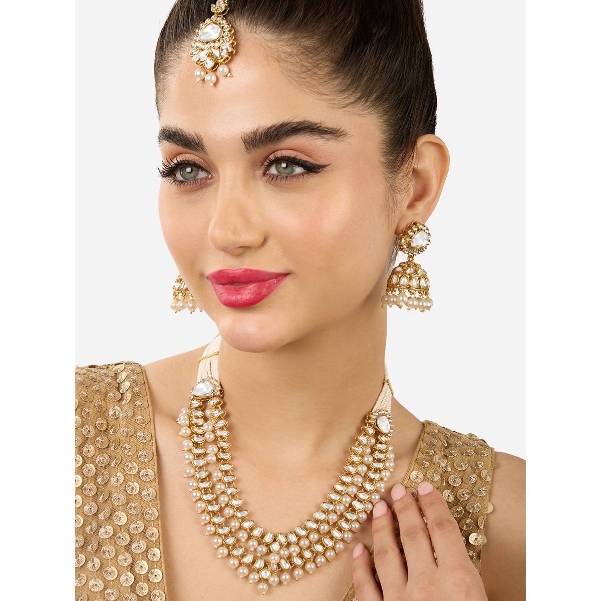 Zaveri Pearls Gold Tone Kundan Multistrand Jewellery Set