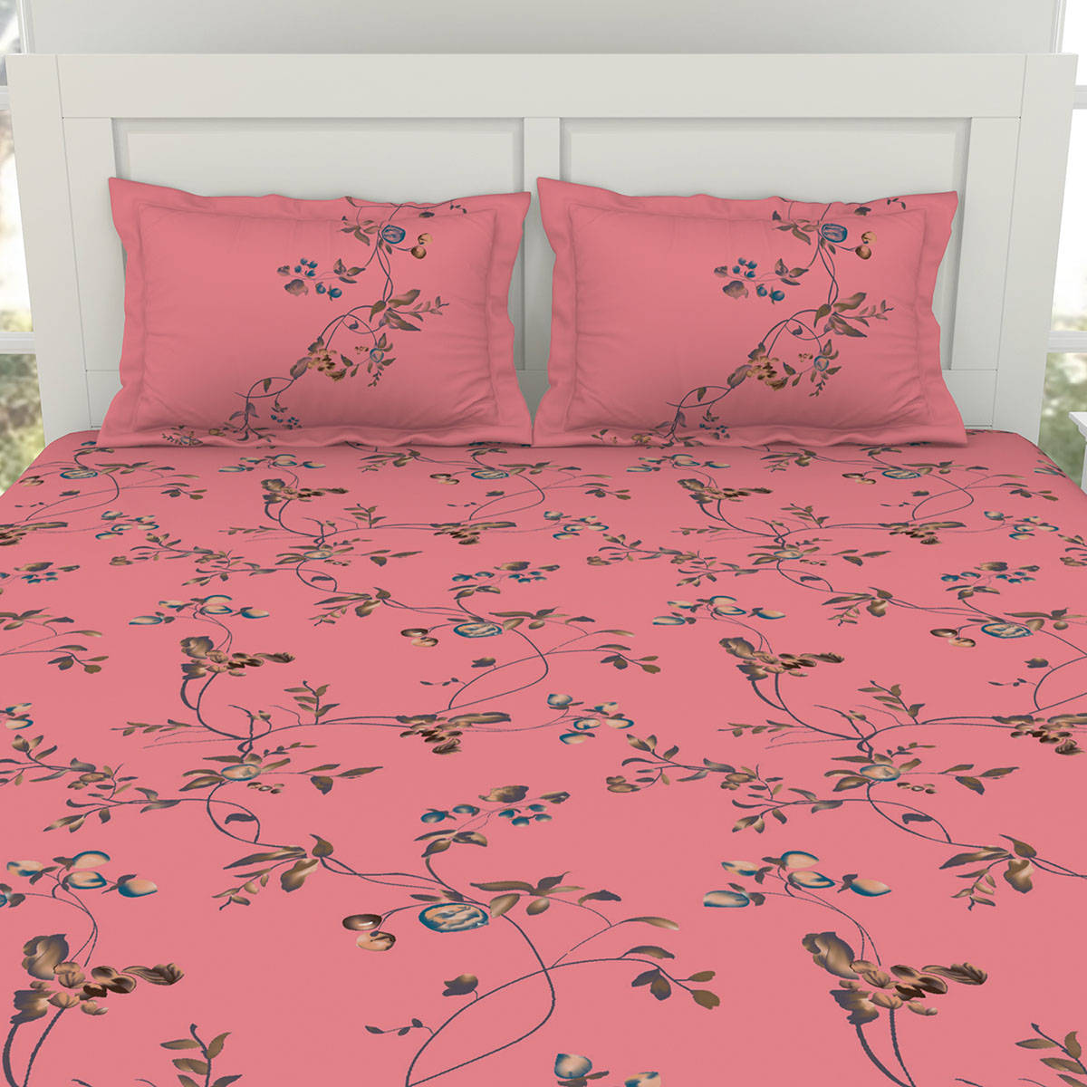Buy Spaces Lattice Pure Cotton Queen Fitted Bedsheet-Crystal Rose Online