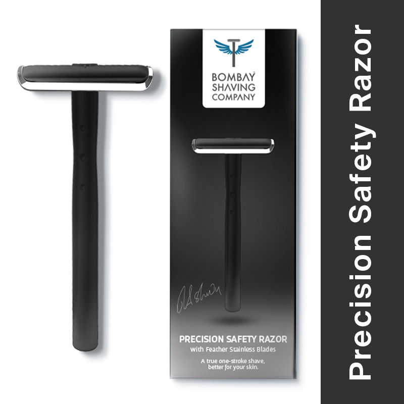 Bombay Shaving Company Precision Safety Razor with 5 Platinum Coated Feather Blades Combo (Black)