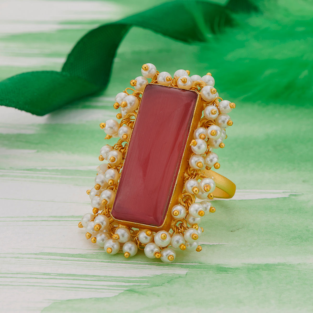 Natural Red Coral & Pearl Carved Solid 14K Yellow Gold Ring | Size 5.75 | |  eBay
