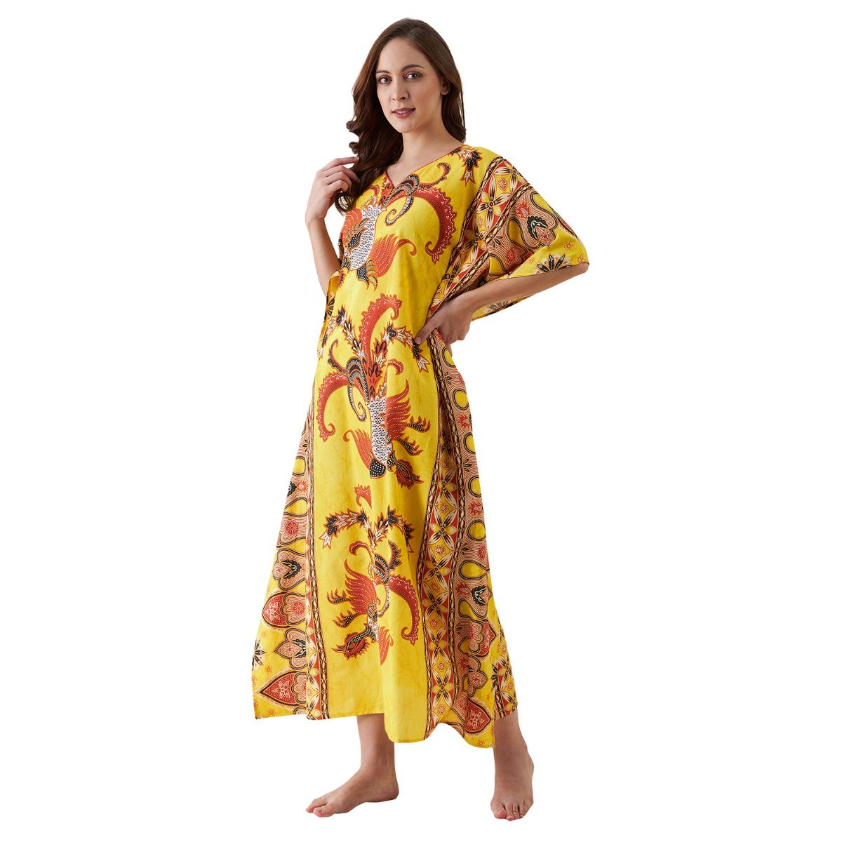 The Kaftan Company Patterned Enchanted Birds Batik Print Cotton Kaftan