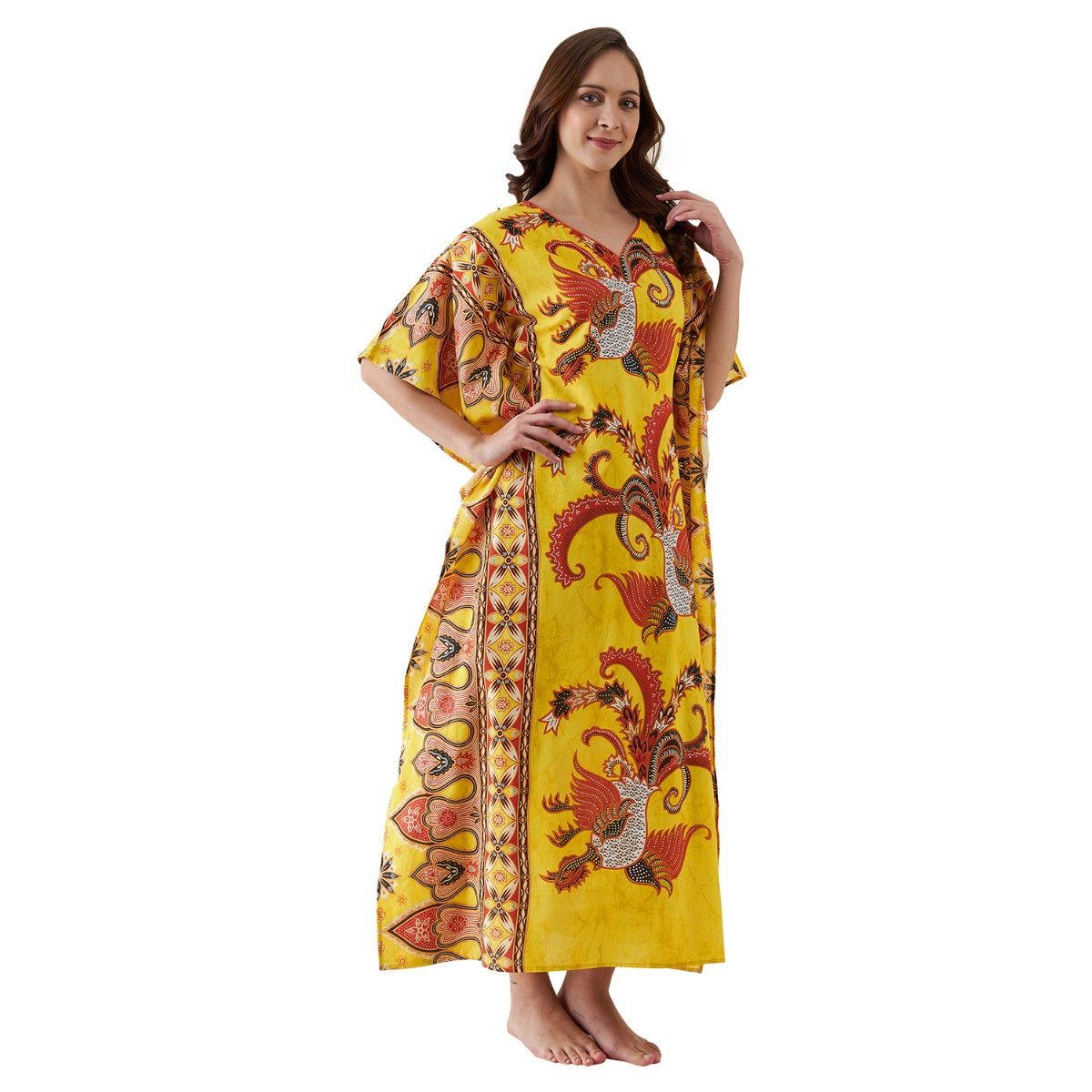 The Kaftan Company Patterned Enchanted Birds Batik Print Cotton Kaftan