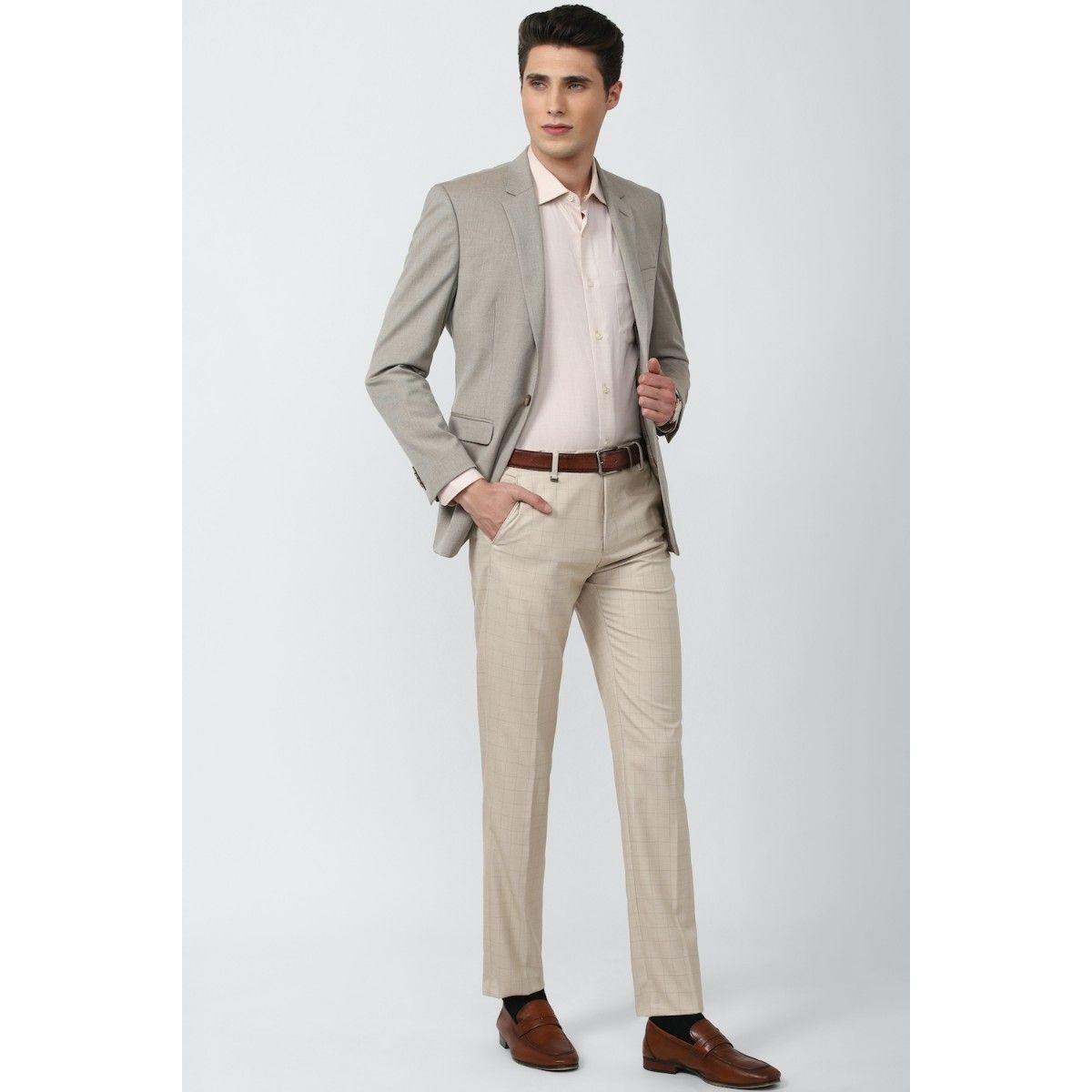 Buy Men Cream Check Super Slim Fit Casual Trousers Online - 695931 | Peter  England