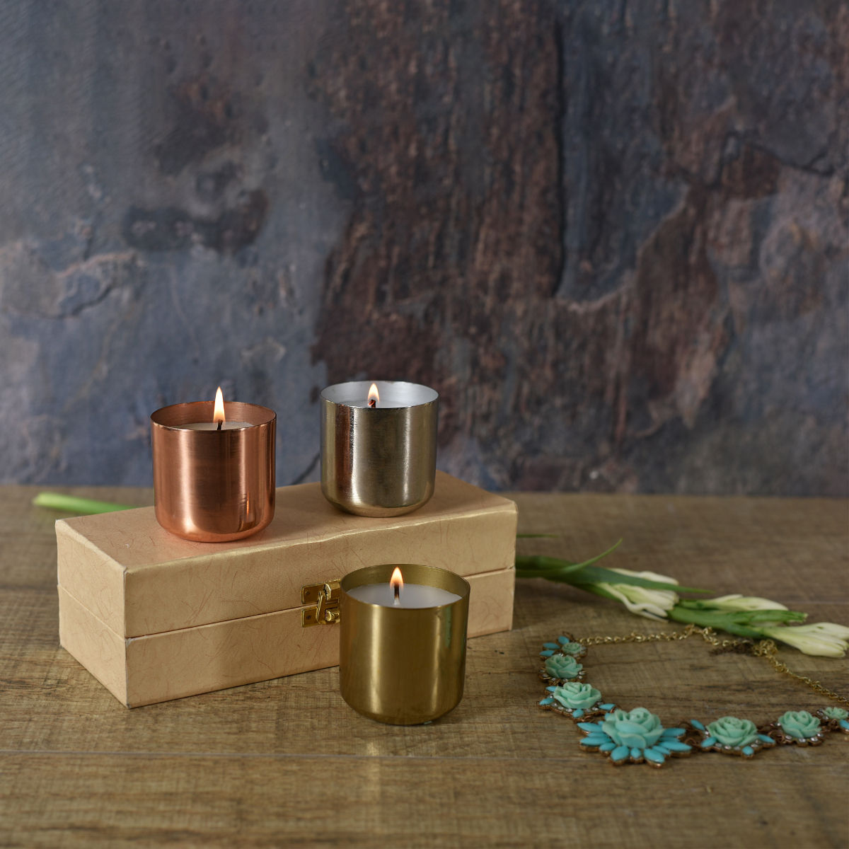 Manor House Roshni Metal Votives With Filled Flavoured Candles 2.5" (Set Of 3) Buy Manor House