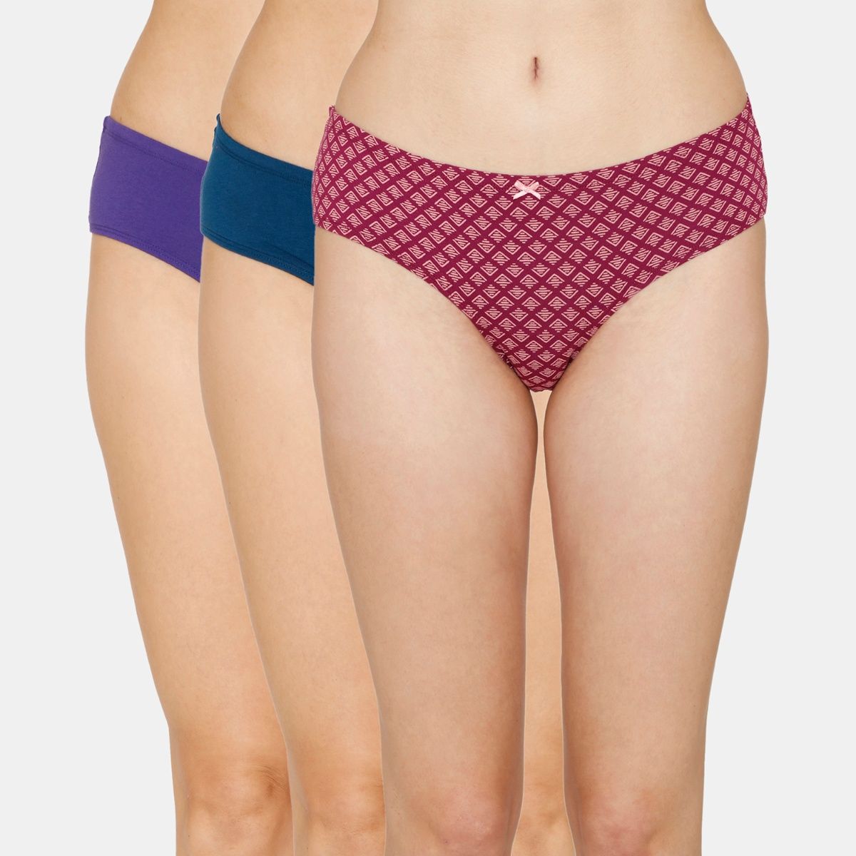 Zivame Medium Rise Full Coverage Hipster Panty (Pack Of 3) Assorted
