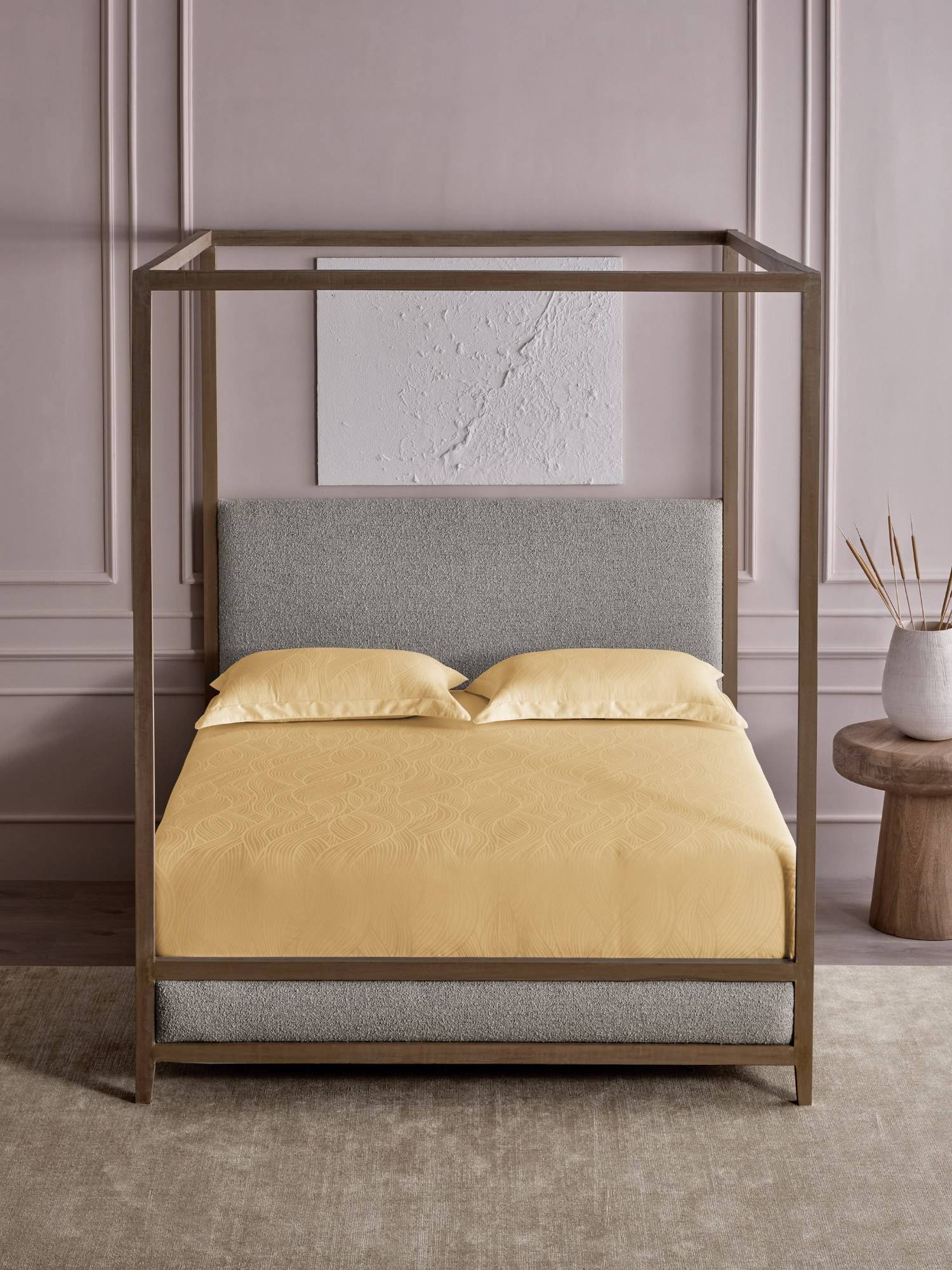 Ddecor Live Beautiful Abstract Jacquard Flat 300TC King Bedsheet With 2 Pillow Covers - Yellow