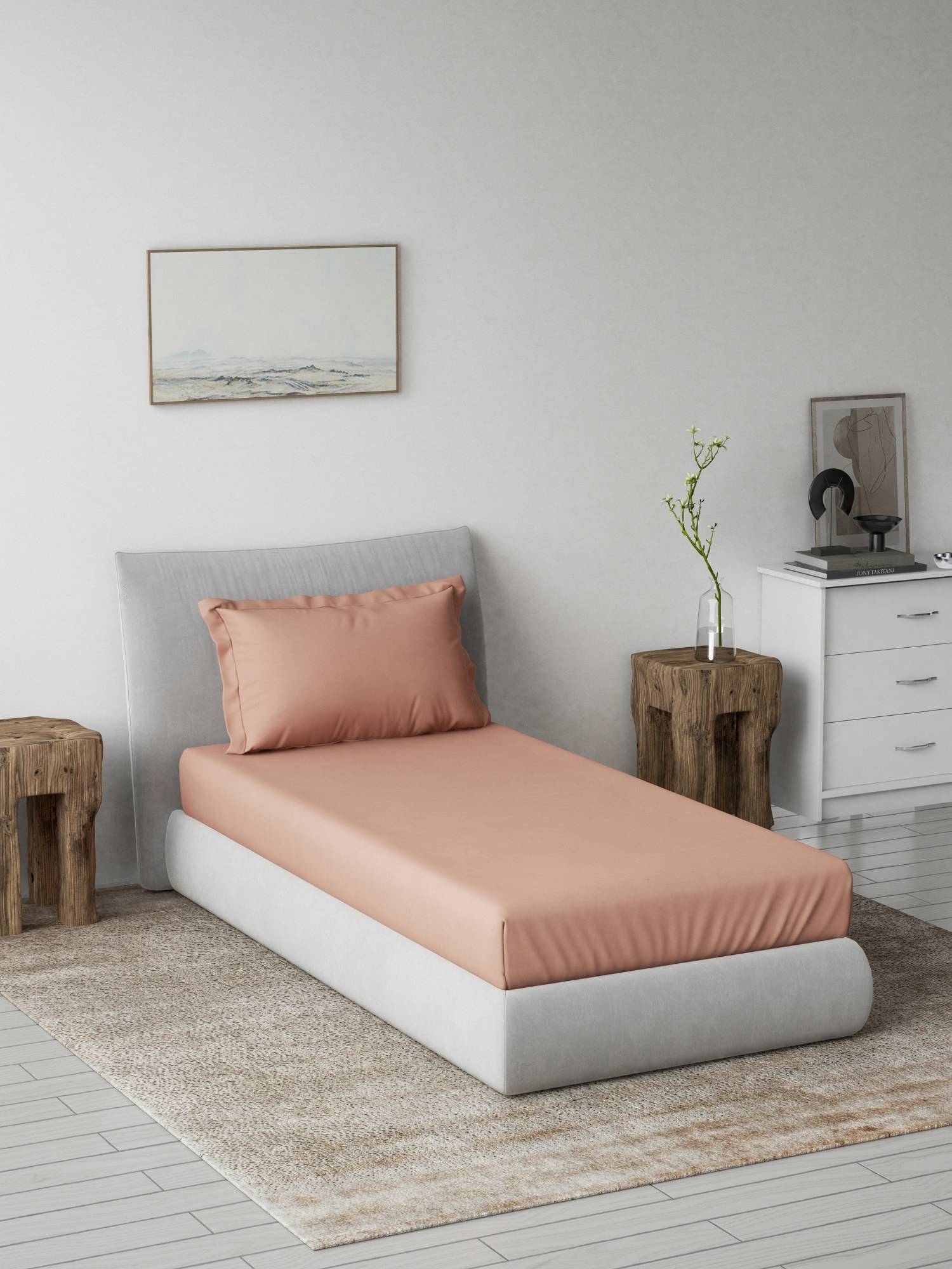 Ddecor Live Beautiful Solid Spectrum Flat 180TC Single Bedsheet With Pillow Cover- Brown