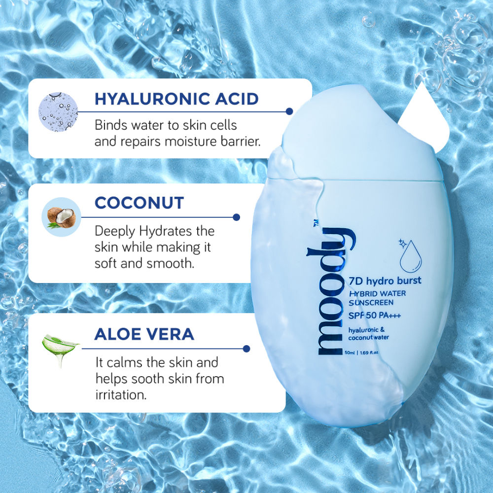 Buy Moody Sunscreen With Hyaluronic SPF 50 PA +++ UVA/B Broad Spectrum ...