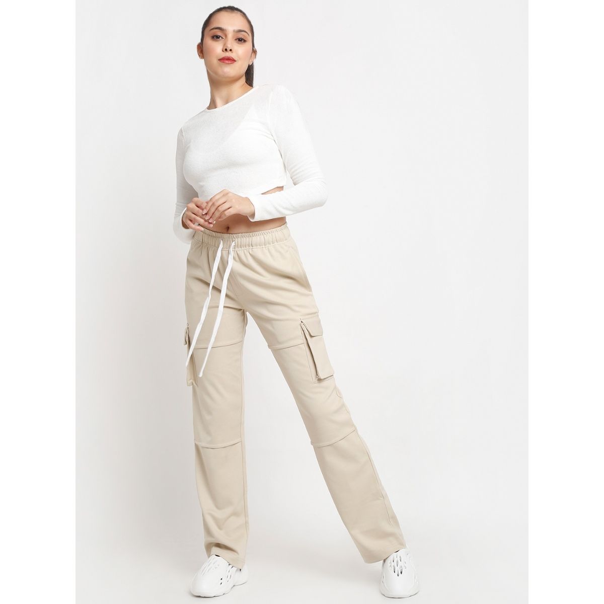 Solid Color Pocket Cargo Pants Casual High Waist Jogger - Temu
