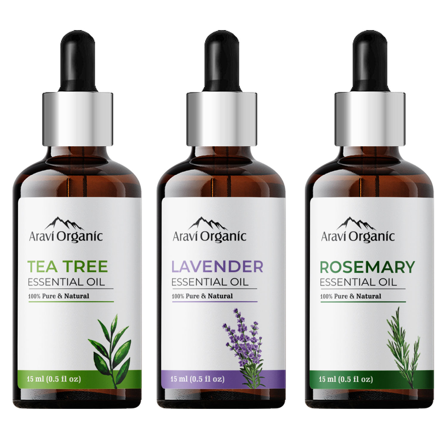 Aravi Organic Tea Tree,Lavender and Rosemary Essential Oil Combo Pack