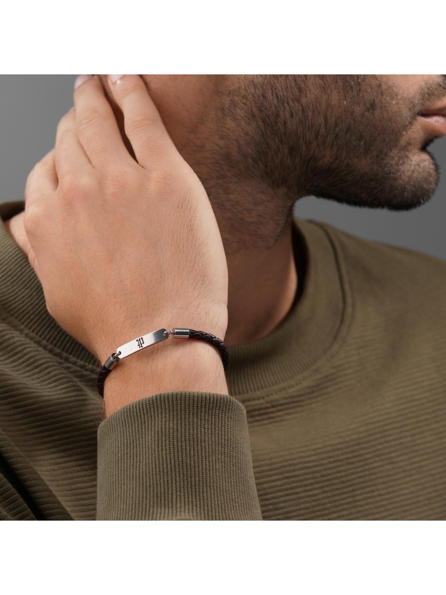Buy Police Interwove Ss Tan Braided Leather Bracelet