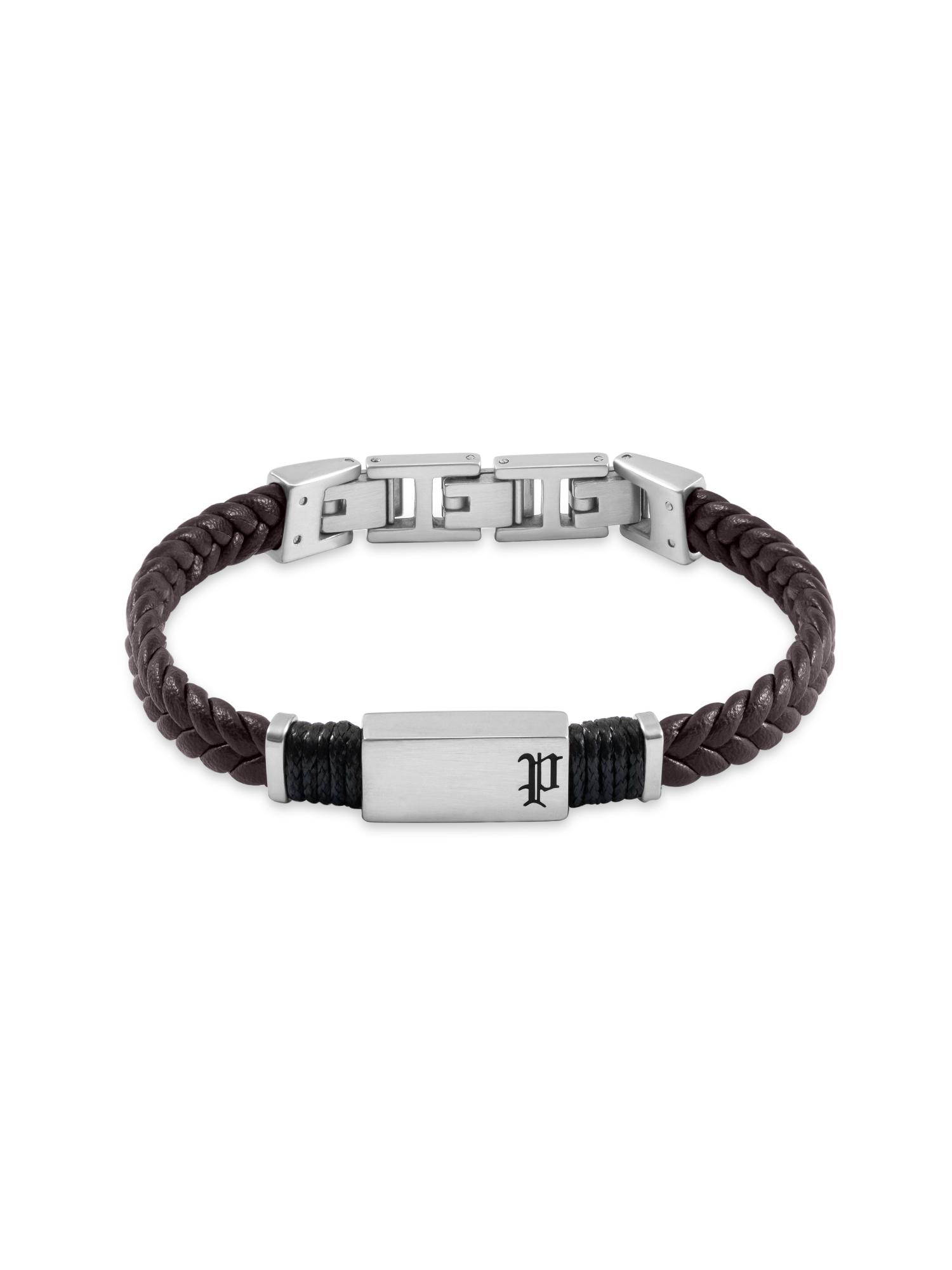 Buy Police Ridgecord Ss Brown Braided Flat Leather Bracelet