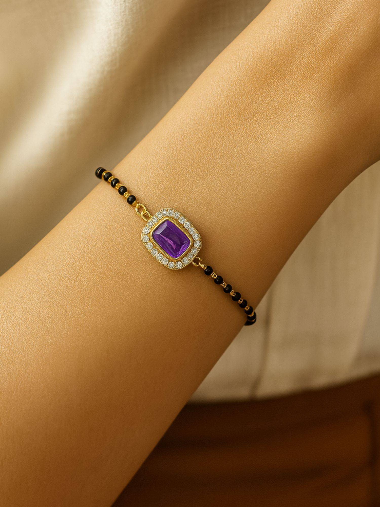 I Jewels Wine Square Shaped Mangalsutra Bracelet Rakhi with Roli Chawal