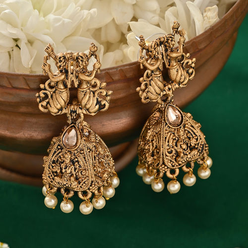 Buy Fida Gold Plated Wedding Temple Jhumkas Earring Online