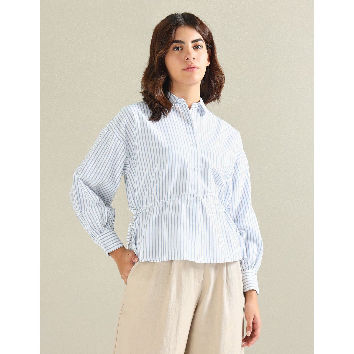 Buy U.S. POLO ASSN. Vertical Stripe Clinched Waist Top Online