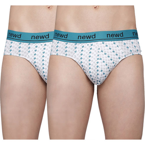 NEWD Printed White Underwear Brief For Men's (Pack Of 2) White (XL)