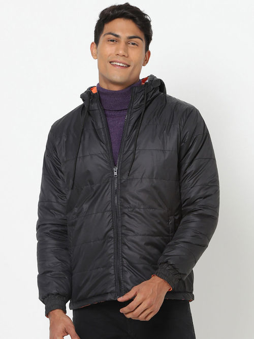 Buy Bewakoof Men's Black Orange Reversible Puffer Jacket (2XL