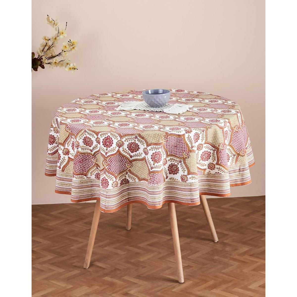 Buy Fabindia Shaalimar Jaali Printed Cotton Round Dining Table Cover Online