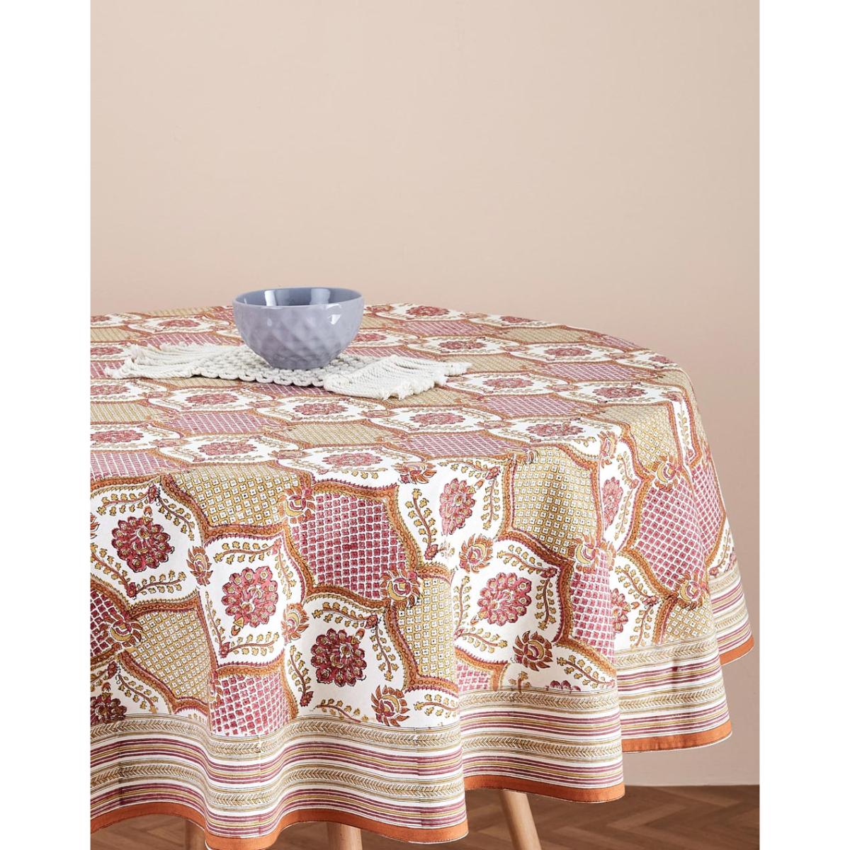 Buy Fabindia Shaalimar Jaali Printed Cotton Round Dining Table Cover Online