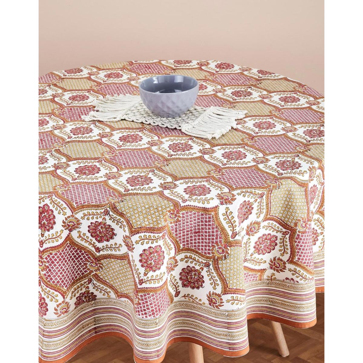 Buy Fabindia Shaalimar Jaali Printed Cotton Round Dining Table Cover Online