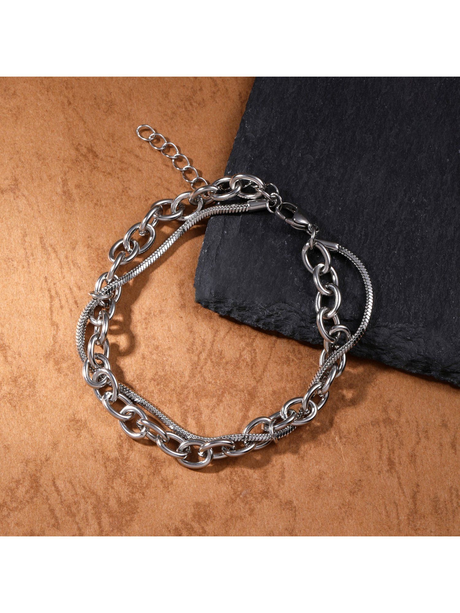 Buy Salty Alpha Men Serpent Orbit Duo Silver Bracelet Online