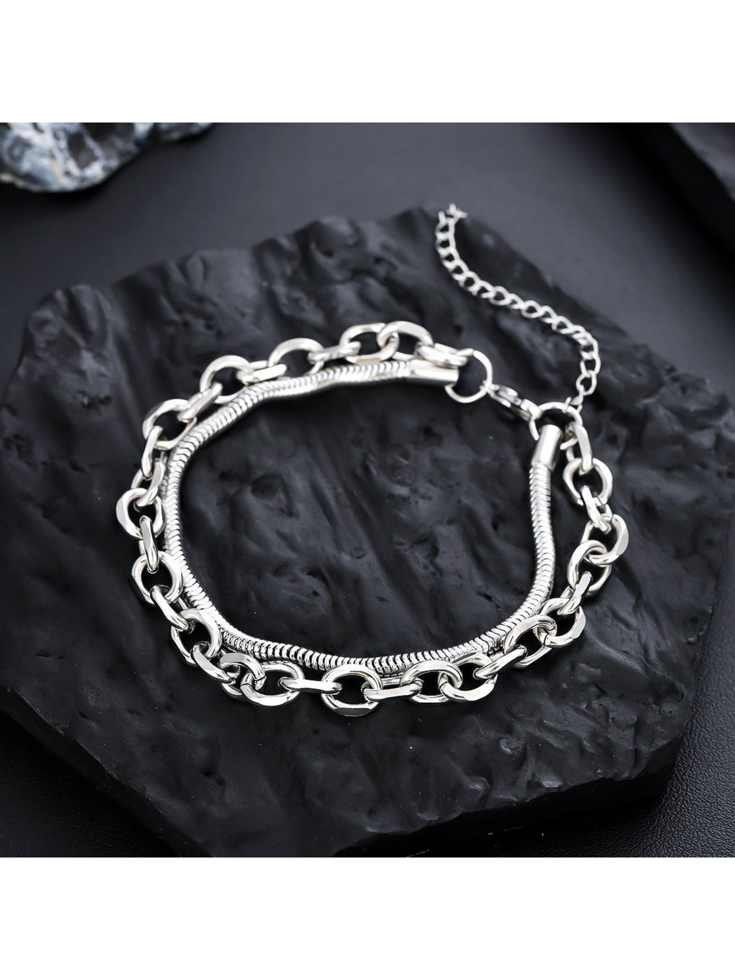 Buy Salty Alpha Men Serpent Orbit Duo Silver Bracelet Online