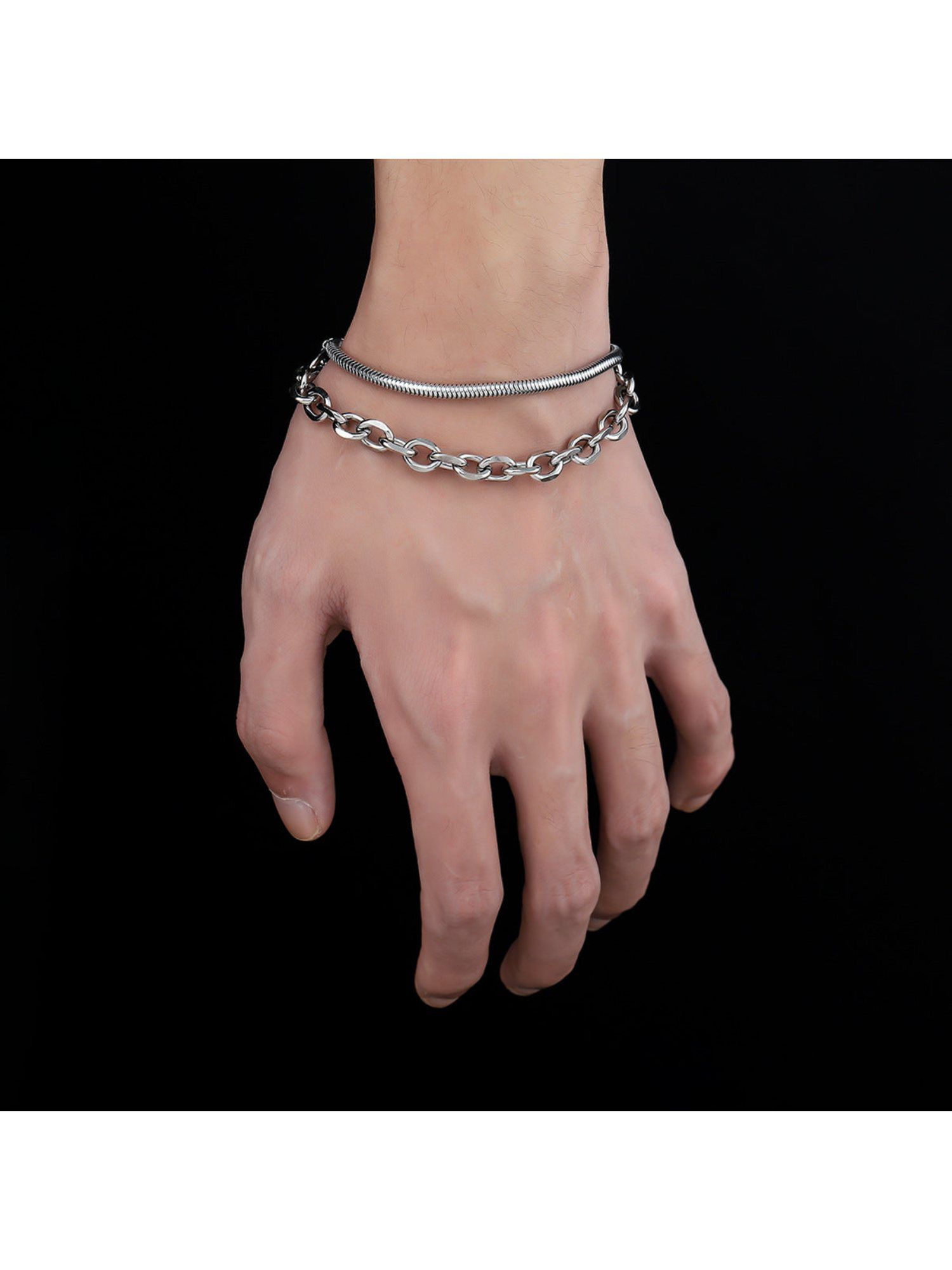 Buy Salty Alpha Men Serpent Orbit Duo Silver Bracelet Online