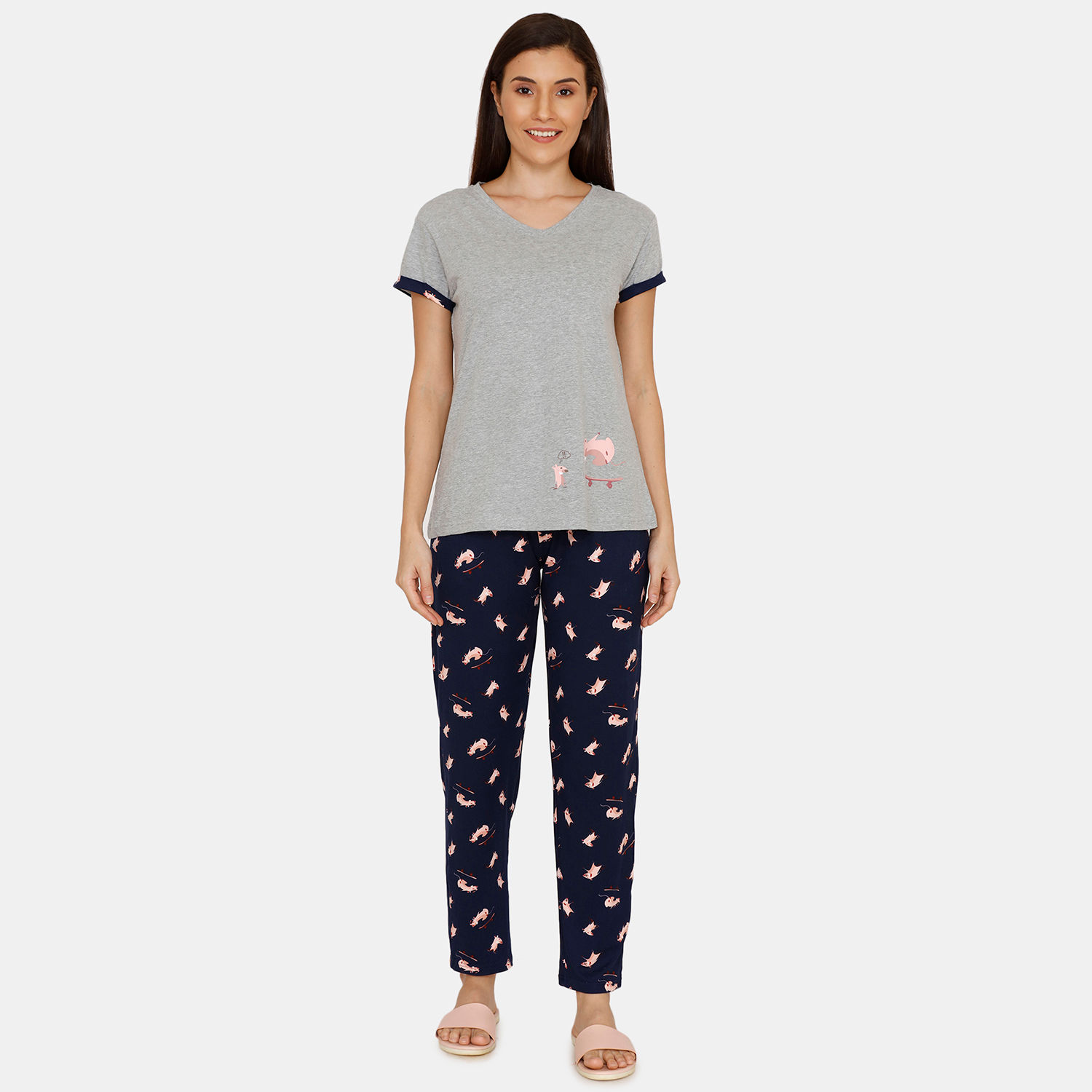 Zivame Sassy Mouse Poly Elastane Pyjama Set - Blue: Buy Zivame Sassy ...