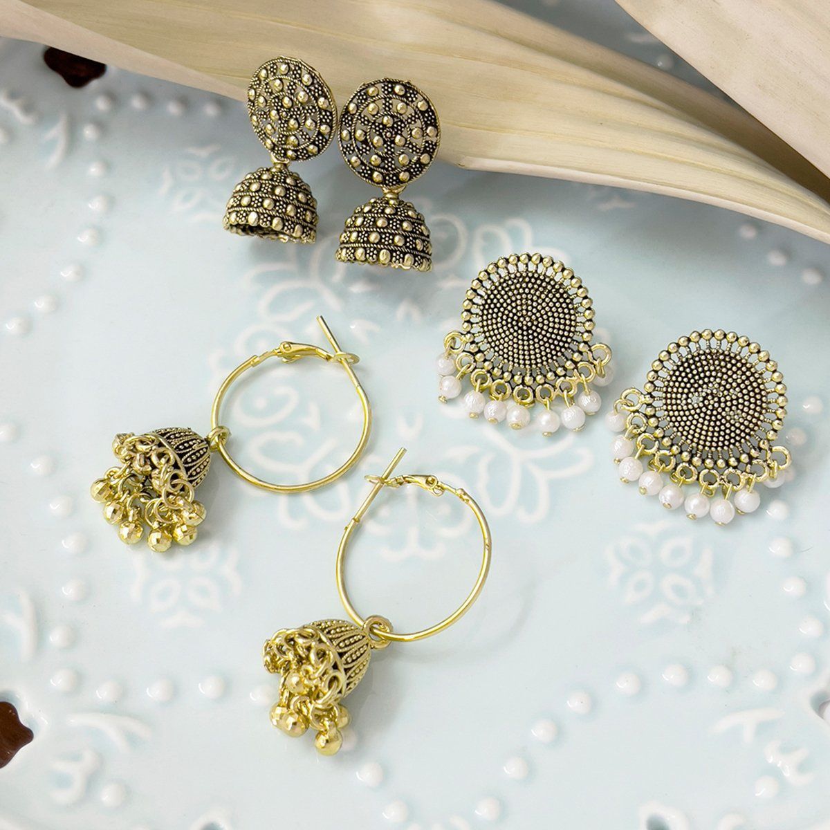 Buy Gold And Oxidized Stud Earrings With Hydro Polkis for Women Online   Tata CLiQ Luxury