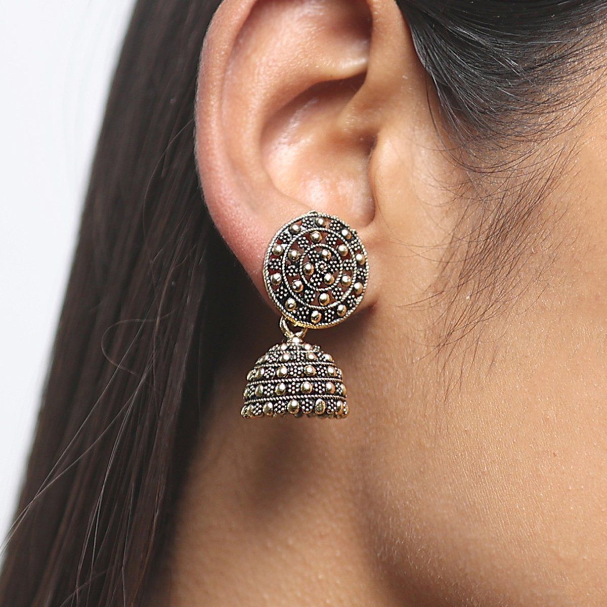 Ayesha Set of 3 Oxidized Gold Toned Pearl & Ghungroo Studded Jhumka ...