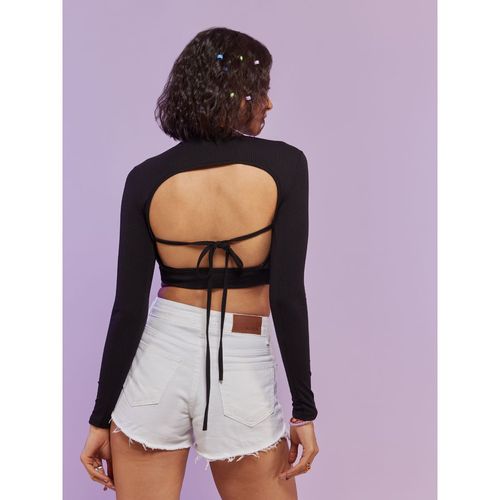 Buy MIXT by Nykaa Fashion Black Full Sleeves Tie Up Back Solid Crop Top  Online