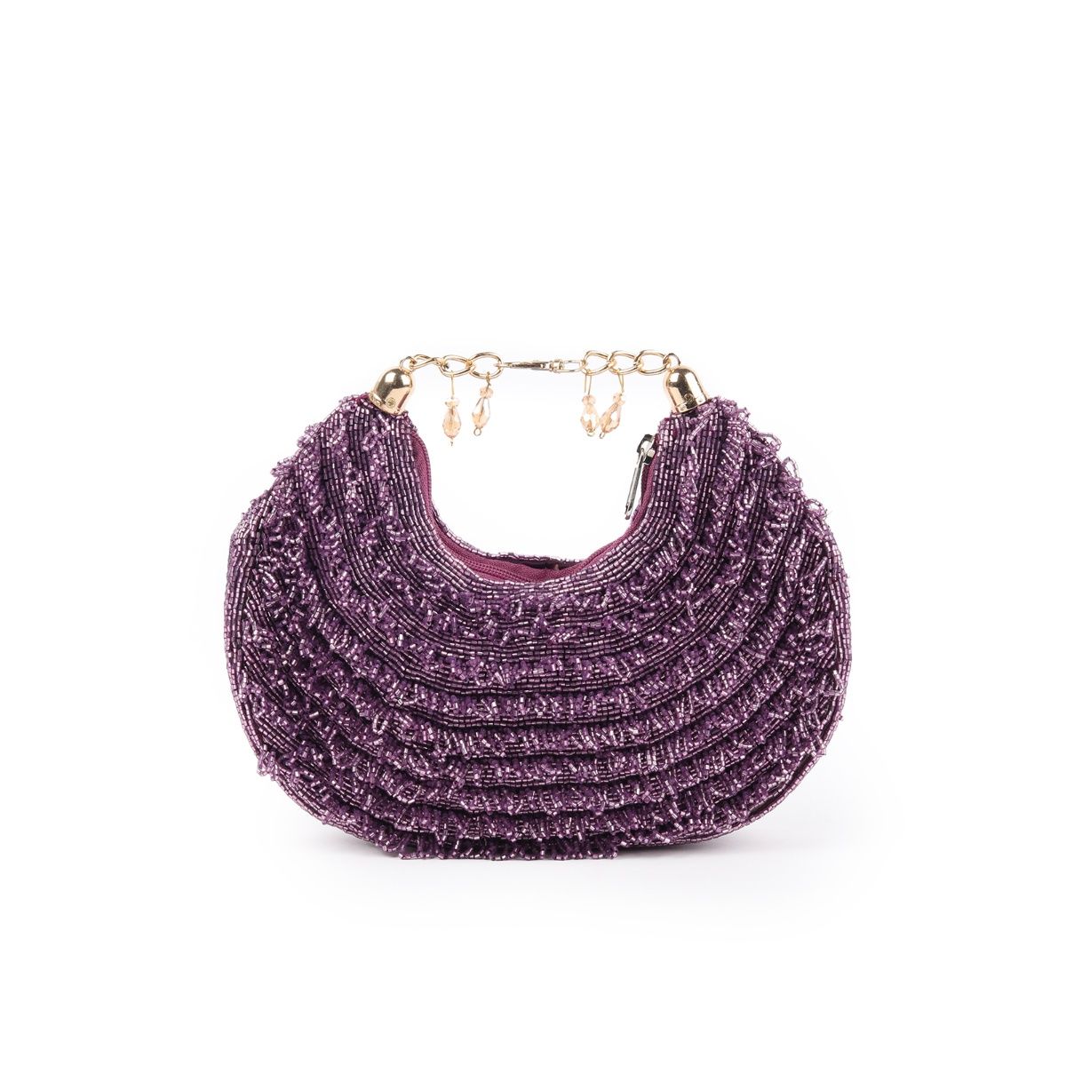 Buy Odette Purple Tasselled Moon Clutch for Women Online